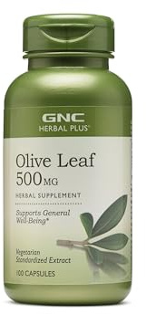 GNC Herbal Plus Olive Leaf 500mg Supplement, Vegetarian, Supports General Well-Being, 100 Servings