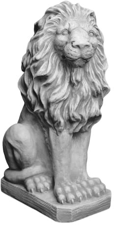 gartendekoparadies.de Löwen Statue rechts, Steinfigur, H. 53 cm, 39 kg, Grau, frostsicher aus Steinguss für Außenbereich