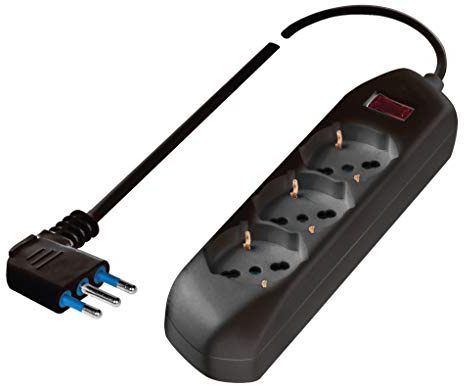 Poly Pool PP2513.2 Presa Multipla Multisize con 3 Prese Pluristandard, 1.5 m Cavo e Interruttore di Sicurezza, Nero