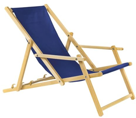 BAS Holz Sonnenliege Strandliege Liegestuhl aus Holz 3 Stufen Klappbare Gartenliege mit Armauflagen blau
