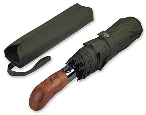 Balios Travel Umbrella Wood Handle Auto Open Close Single Canopy Olive Green