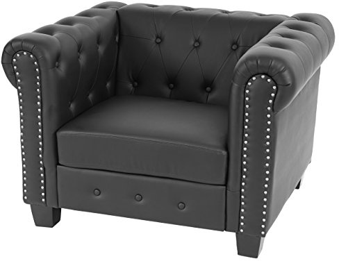 Mendler Fauteuil de Luxe Lounge Relax Chesterfield Similicuir - Pieds carrés, Noir