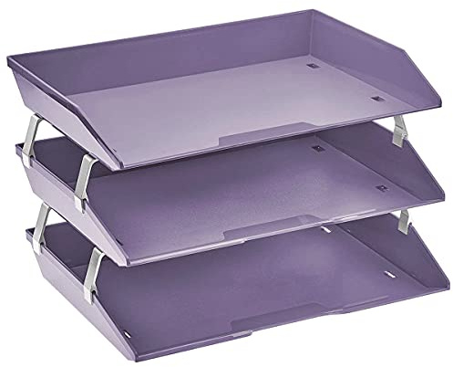Acrimet Vassoio Facility Portalettere a 3 Ripiani/Organizzatore di Documenti per Scrivania, Laterale A4, Plastica (Colore Viola)