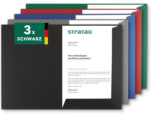 Präsentationsmappe A4 in Schwarz (3 Stück) - sehr stabiler 350 g/m² Naturkarton - direkt vom Hersteller STRATAG - vielseitig einsetzbar für Ihre Angebote, Exposés, Projekte oder Geschäftsberichte