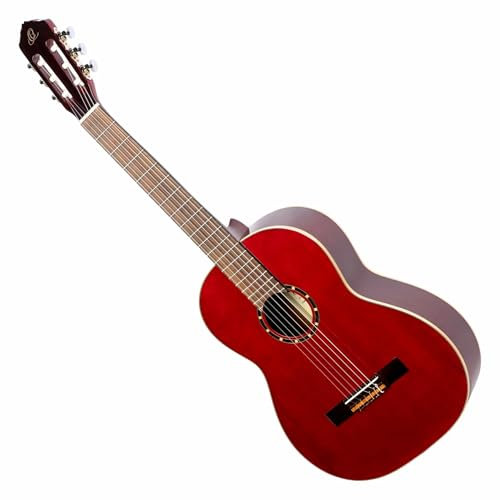 Ortega Guitars Konzert Gitarre Linkshänder – 4/4 – Family Series – Inklusive Gig Bag – Fichte, Mahagoni, Rot (R121LWR)
