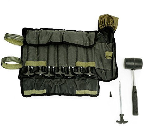 Lucx Heringe-Set 14-teilig inkl. Gummihammer & Tragetasche - Zeltheringe mit Gewinde für Angelzelte, Bivvy, Überwurf, Brolly & Camping - verzinkter Stahl, rostfrei