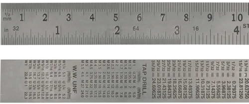 Faithfull Edelstahllineal 600 mm (24 Zoll) – Markier- und Messlineal mit metrischer und imperialer Teilung, Umrechnungstabelle und Aufhängeöse