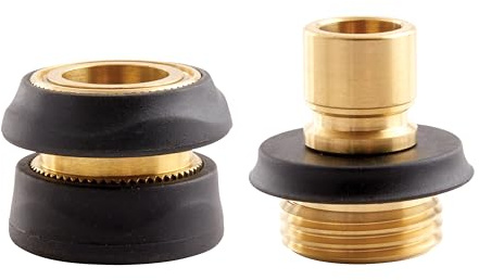 Gilmour 2pc Hose Connector Set, Brass Garden Hose Quick Connect Fittings for Hoses, Nozzles and Sprinklers