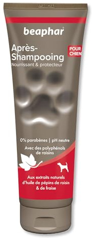 BEAPHAR – Après-shampoing Premium pour chien – Extraits naturels d’huile de pépins de raisin & de fraise – Nourrissant & protecteur – Rend le poil doux et brillant – pH neutre & sans parabens – 250 ml