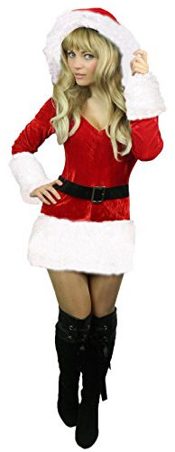 Yummy Bee - Mère Père Noël Saint Nicolas Santa Claus Déguisement Costume Femme Adulte Rouge Blanc + Chapeau Taille 34-50 (Blanc, 38/40)