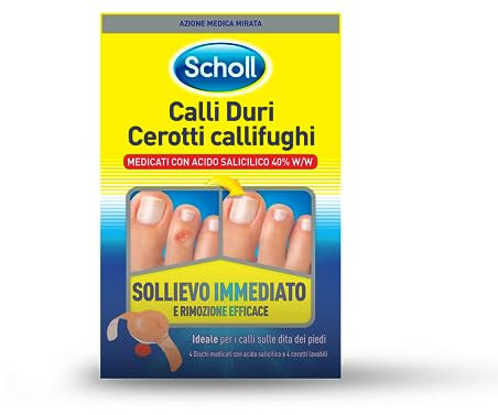 Scholl Calli Cerotti Callifughi – Dischetti Medicati con Acido Salicilico 40% per Calli Piedi, Rimozione Duroni, Protezione Punti Dolenti, Idrorepellenti e Facili da Applicare, 4 Pezzi