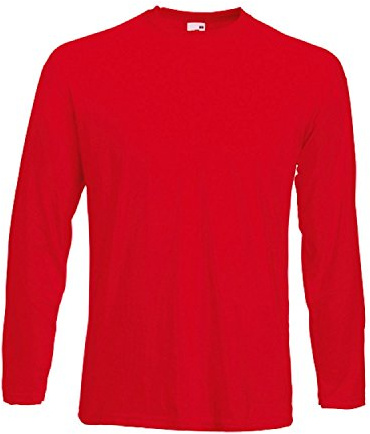 FRUIT OF THE LOOM Mens Long Sleeve T-Shirt Red Large