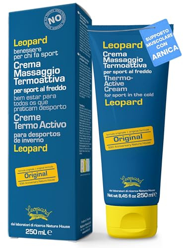 LEOPARD SPORT Crema Riscaldante Muscoli Sportiva Termoattiva, 250ml, Pre e Post Attività Fisica, Crema Defaticante Gambe Sport, con Olio di Arnica, Oli Essenziali Naturali e Salicilato di Metile