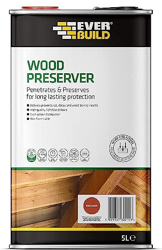 Everbuild Wood Preserver – Interior And Exterior Use – Low Odour – Quick Drying – Long Lasting Protection – Red Cedar – 5 Litres