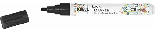 KREUL 47011 - Lackmalstift medium schwarz, mit Rundspitze Strichstärke 2 - 4 mm zum Gestalten, Beschriften und Verzieren von kleinen, originellen Geschenken, Karten, uvm.