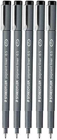 Staedtler 0.5 mm Pigment Liner Fineliner Sketching Drawing Drafting Pens Pack of 5