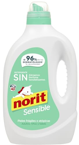 Norit Sensible - Detergente Líquido Especial Pieles Sensibles o Atópicas, Elimina las Manchas, Suciedad y Protege la Ropa y la Piel de Irritaciones y Alergias, 40 Lavados - 2120 ml