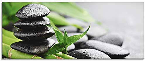 ARTland Wanddeko Glasbilder Wandbild Glas Bild einteilig 125x50 cm Querformat Asien Wellness Zen Steine Lavasteine Bambus Wassertropfen Entspannung T5WD