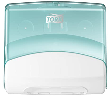 TORK 654000 Distributeur de papiers/chiffons pliés Turquoise/Blanc W4, vendu à l'unité
