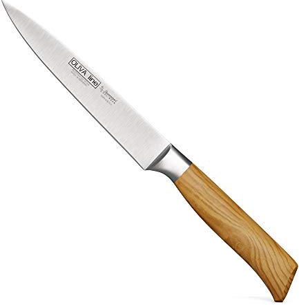Burgvogel Solingen schmales Küchenmesser 15 cm geschmiedet Olivenholz, Oliva Line, rostfrei, deutsches Zubereitungsmesser, hell, scharf, 6880.926.15.0, braun beige, 6“ = 15 cm