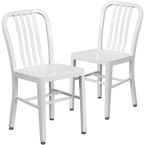 Flash Furniture Gael Commercial Grade 2 Pack White Metal Indoor-Outdoor Chair