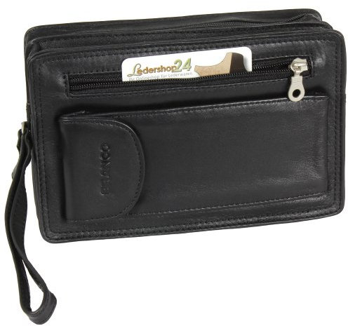 Handgelenktasche mit Doppelkammer und Handyfach schwarz Nappaleder für Herren