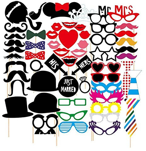 JZK® 58 x Party Foto Verkleidung Fotoaccessoires Schnurrbart Lippen Brille Krawatte Hüten Photo Booth Props Set Fotorequisiten Partei Requisiten Hochzeit Partymitbringsel Zubehör (58 x Just Married)