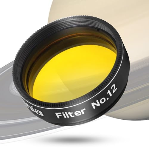Astromania Telescope Filter, Planetary Filter with Metal Frame for Astronomical Telescope Eyepiece, 1.25 Inch Telescope #12 Yellow Color Filter for Enhancing Contrast in Lunar Planetary Observation