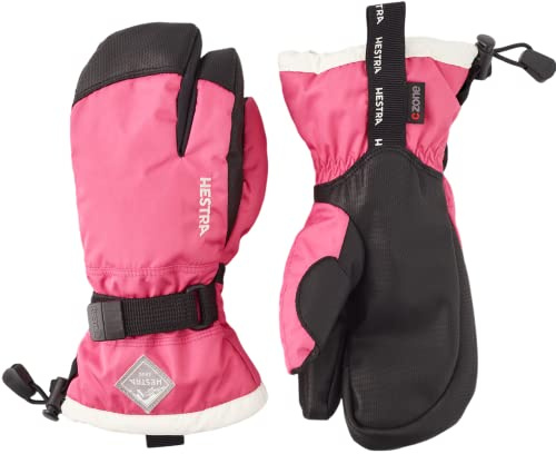 Hestra Ski Mittens for Kids: Waterproof C-Zone Cold Weather Winter 3-Finger Gloves, Fuchsia/Ivory, 3