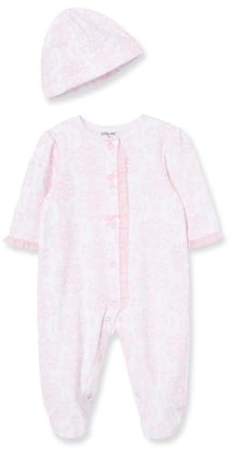 Little Me Baby Clothes & Outfits - Girls One Piece Hat & Footed Sleeper Pajamas - Newborn, Damask Scroll