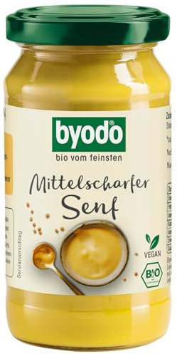 Mittelscharfer Bio-Senf von Byodo – 6 x 200 ml Glas, Köstlich cremig & wunderbar würzig, Frische Herstellung in kleinen Chargen, Deutsche Senfsaat, Vegan & ohne Zuckerzusatz