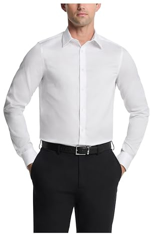 Calvin Klein Men's Dress Shirts Slim Fit Non Iron Solid, White, 15.5 Neck 32-33 Sleeve