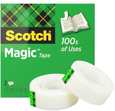 Scotch Magic Tape - 2 Rollen, 12 mm x 66 m - Unsichtbares Klebeband für allgemeine Zwecke zur Reparatur, Etikettierung und Versiegelung von Dokumenten