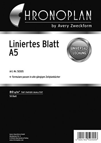 Chronoplan 50305 linjerade kalenderinlägg för påfyllning för mötesplanerare (A5-format, 50 linjerade blad med universell veck, 80 g/m², perfekt för anteckningar och skisser, för många arrangörer)