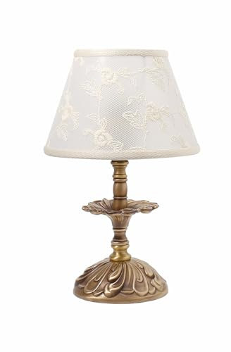 Premium Tischleuchte Antik Messing Jugendstil E14 bis 60W 230V Stoff bestickt Nachttischleuchte Schlafzimmer Wohnzimmer Lampe Leuchte Beleuchtung innen Tischlampe