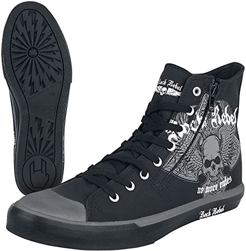Rock Rebel by EMP Unisex Zapatillas Negras con Estampado de Calavera EU38