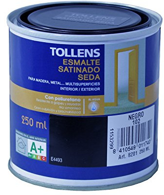 Tollens 8201 Esmalte al Agua Satinado, Negro, 250 ml