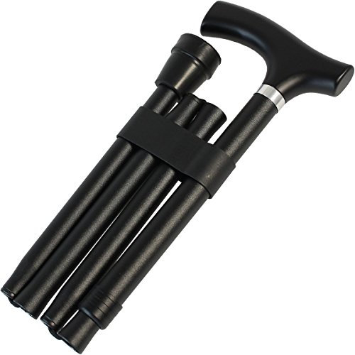 Gastrock Gehstock Faltstock mit Fritzgriff aus Holz höhenverstellbar, schwarz matt