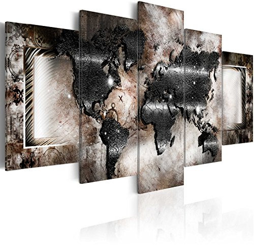 B&D XXL Acrylglasbild Weltkarte 200x100 cm 5 Teilig Wandbild auf Acryl Glasbilder Kunstdruck Moderne Acrylglas Platte Wanddekoration Geschenke Heimdekoration Glasbild Landkarte Kontinente Ornament