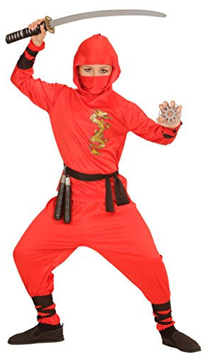 NET TOYS Costume Enfant Ninja Rouge Déguisement Samurai Enfants M 140 cm 8-10 Ans Tenue de Soldat Guerrier garçons Habits de garçon Kung-fu vêtement de défilé Soldat Infantile Sport de Combat