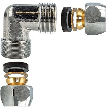 tecuro Quetschverschraubung, Winkel 90°, für Ø 8 mm Kupferrohr, Messing verchromt