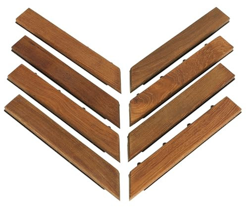 Bare Decor EZ-Floor Corner Trim Piece Interlocking Flooring in Solid Teak Wood (Set of 8), Oiled Finish