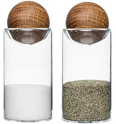 Sagaform 5017178 Salière et poivrière, 2 unités, en Verre et chêne, 4,80 x 4,80 x 11,5 cm, Marron/Transparent
