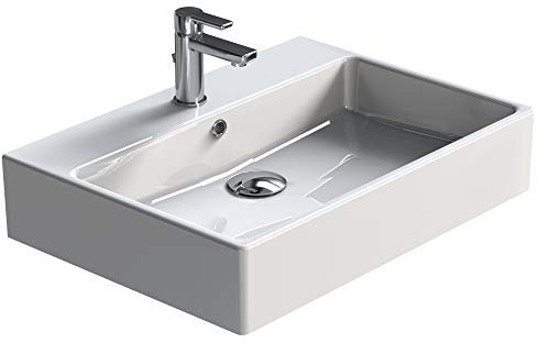 Aqua Bagno | Design Keramik Waschbecken hängender Waschtisch tiefes Badezimmerwaschbecken Handwaschbecken | 60 cm breit