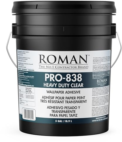 Roman PRO-838 Heavy Duty Clear Wallpaper Adhesive, for Non-Wovens, Commercial Weight Wallcoverings, Wall Carpet, and More, 5-Gallon (1,500 sq. ft.)