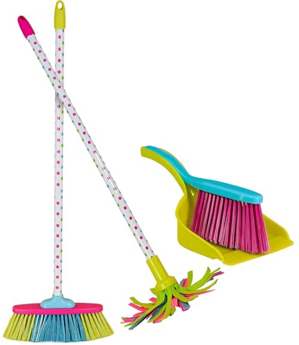 MTS 4 Piece Kids Cleaning Set Including Broom, Mop, Dustpan & Brush - Realistic Toy Housekeeping Role Play Kit for Toddlers - Pretend Play Household Chores Playset for Boys & Girls, Aged 3+