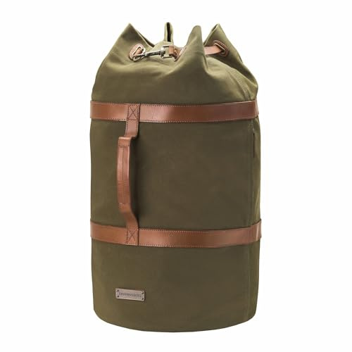 DRAKENSBERG Duffel Bag - Sacca da marinaio, borsone e zaino grande in stile rètro vintage, realizzato a mano in qualità premium, 60 L, tela e pelle, verde oliva, DR00125