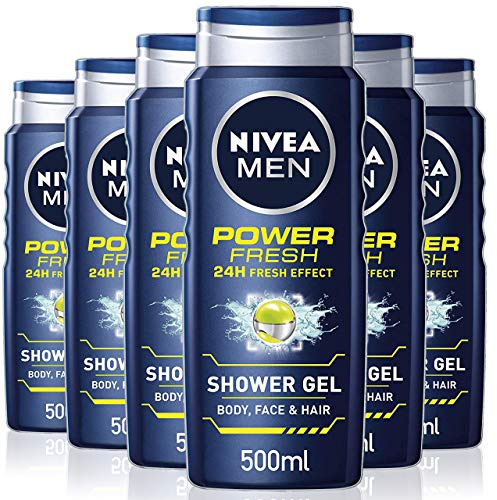 NIVEA MEN Power Fresh Shower Gel (500ml), Moisturising Body Wash with Aloe Vera, All-in-1 Shower Gel for Men, Energising NIVEA MEN Shower Gel