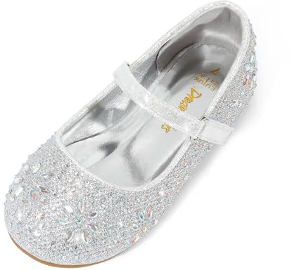DREAM PAIRS Toddler Girl's Dress Shoes Kids Mary Jane Rhinestone Ballerina Sparkling Flat for Party Wedding Shoes,Size 6 Little Kid,Silver,ANGEL-66-1
