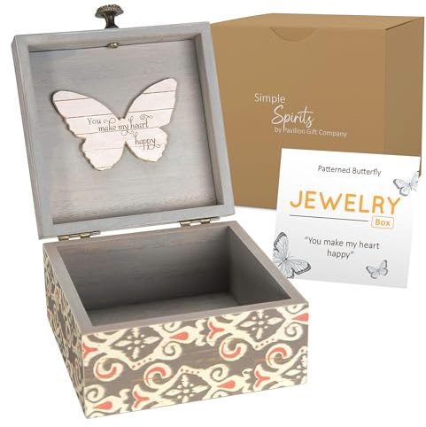 Pavilion 'Simple Spirits Butterfly' 41102 - Wooden Hinged Keepsake Box with Patterned Design and Printed Message for Friends and Loved Ones, Storage for Cosmetic, Trinkets, and Jewelry
